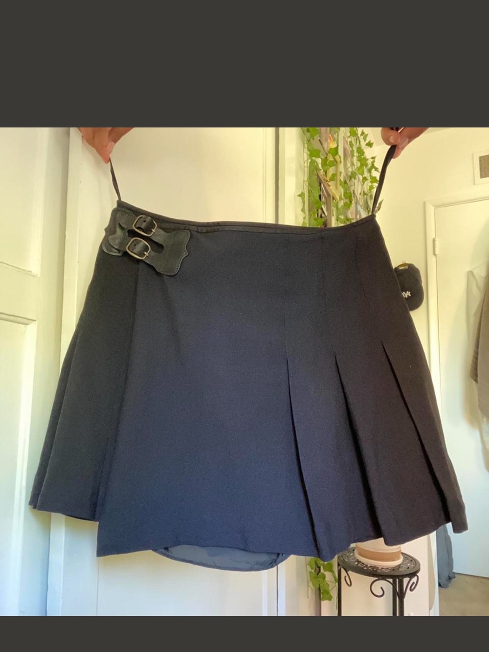 Polo by Ralph Lauren Black Pleated Skater Skirt with Buckle Detail